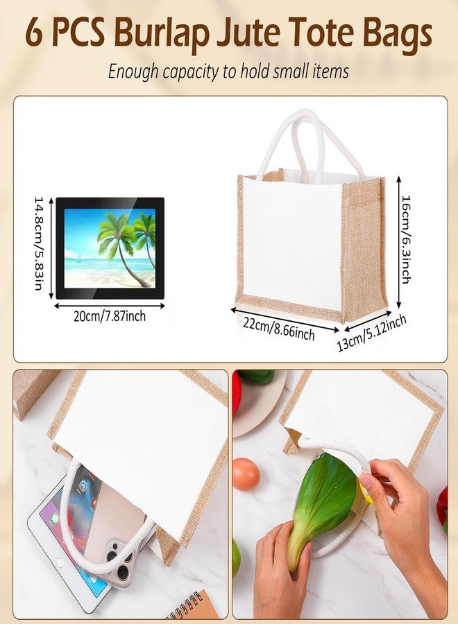 Tobeelec 6 Pcs Burlap Tote Bag Mini Jute Reusable Bag with Handles Small Blank Canvas Gift Waterproof for Wedding Beach DIY - Image 2